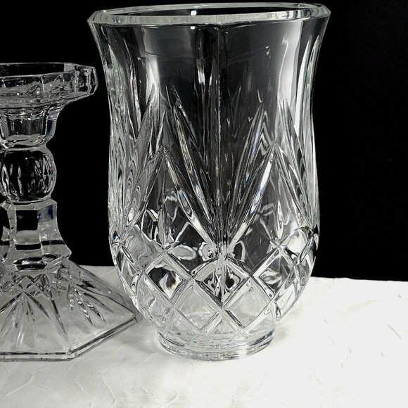 Godinger Lexington Crystal Hurricane Lamp Candleholder 11" cut glass Victorian - Picture 5 of 11
